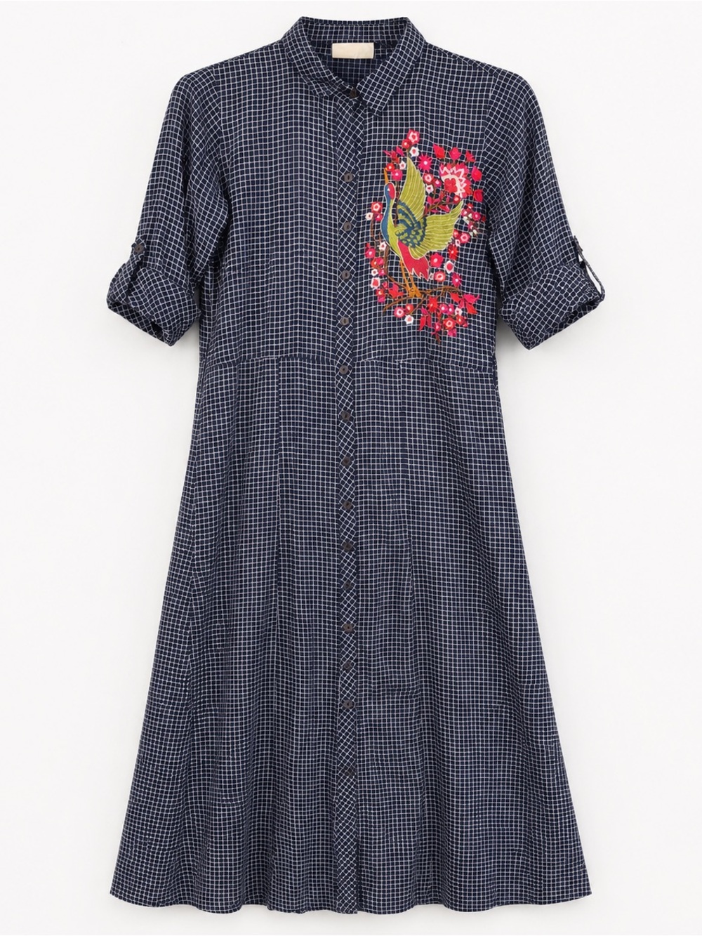 Bombay Paisley Embroidered Bird Midi Shirt Dress XS India